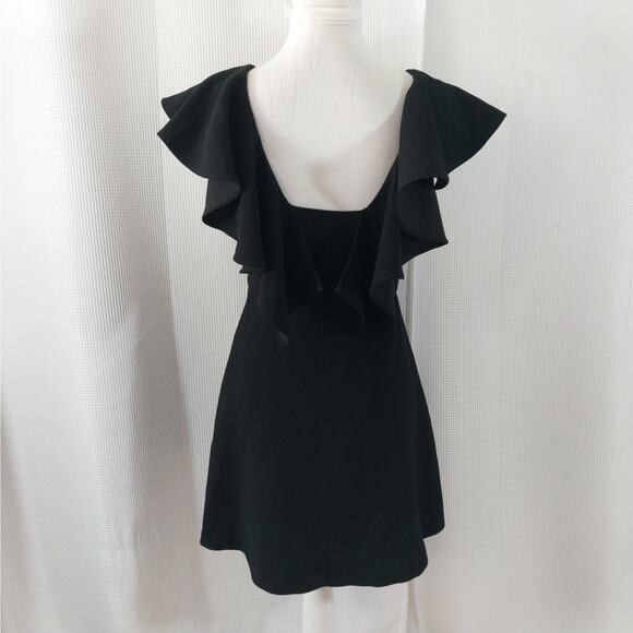 BCBGENERATION! RICH BLACK RUFFLED OPEN BACK A-LINE MINI DRESS, STUNNING! SZ 2 - Picture 5 of 10